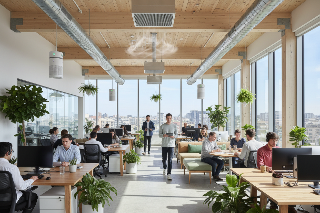 ufficio con molte persone in cui si respira bene